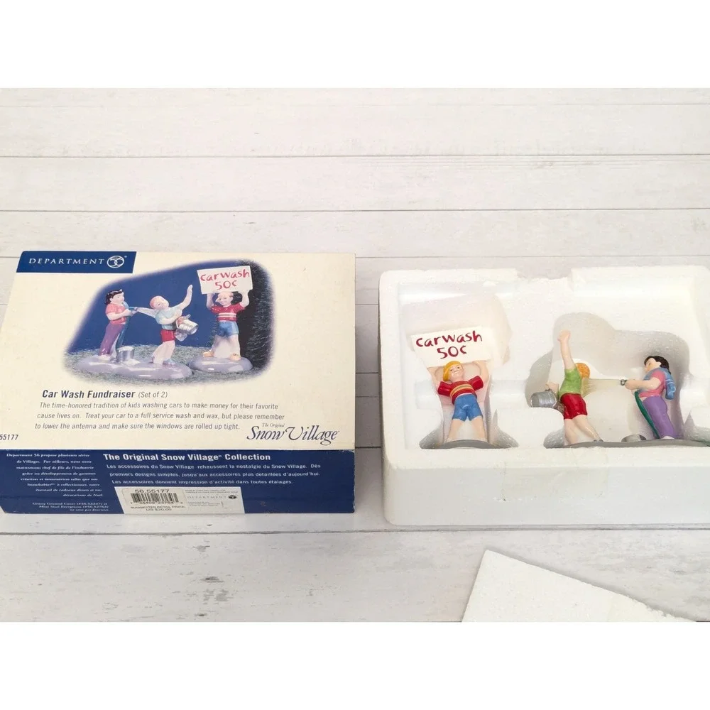 DEPT 56 Snow Village Car Wash Fundraiser Set of 2 w/Box #56.55177 Retired '02-04